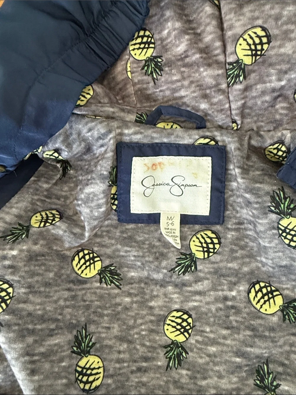 Jessica Simpson Navy Hooded Raincoat with Pineapple Patch